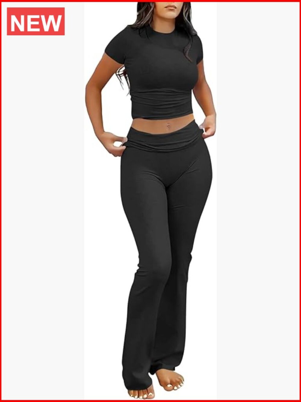 Women's 2 Piece Lounge Set Crop Top Flare Leggings Yoga Outfit